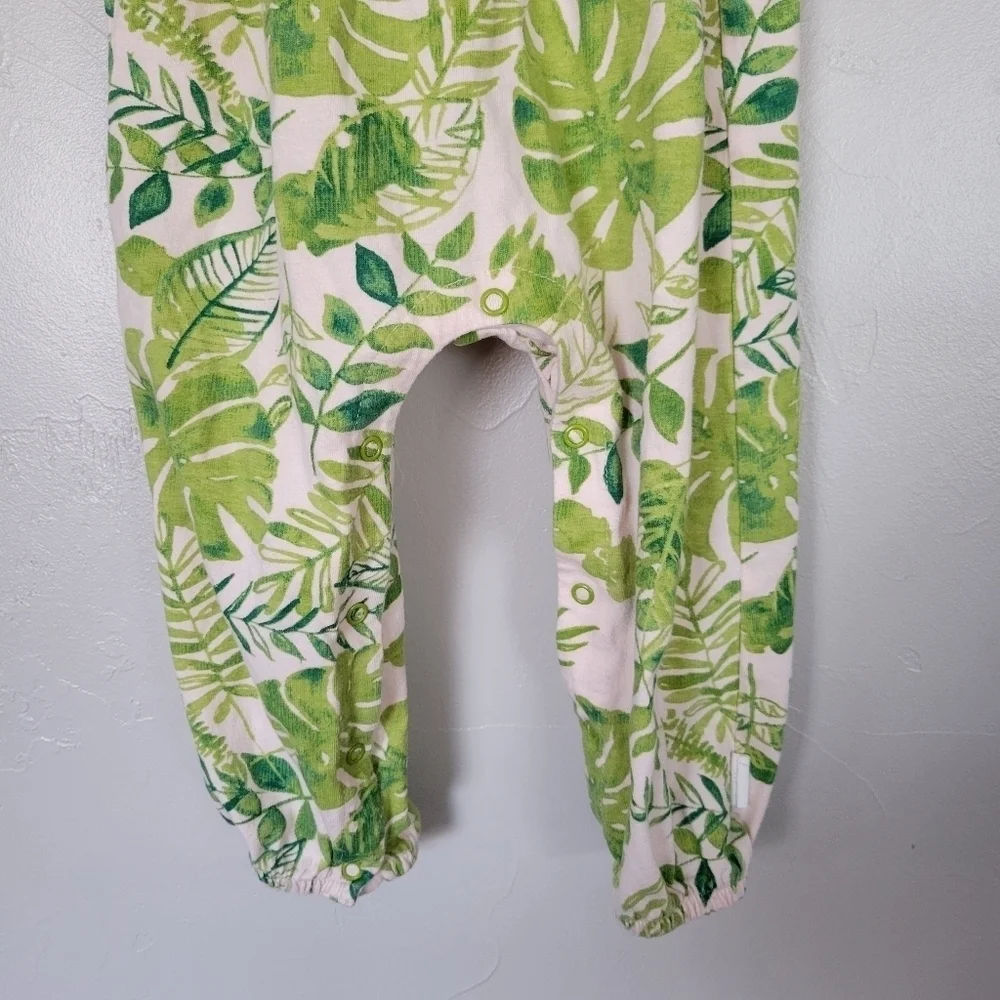 Burt's Bees Baby Girl 12 Months One Piece Jumpsuit Tropical Leaf Light Pink Tank
